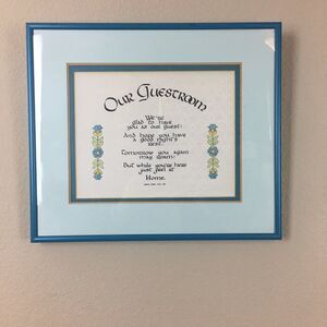 Vintage Framed Guest room Sign Retro Blue
